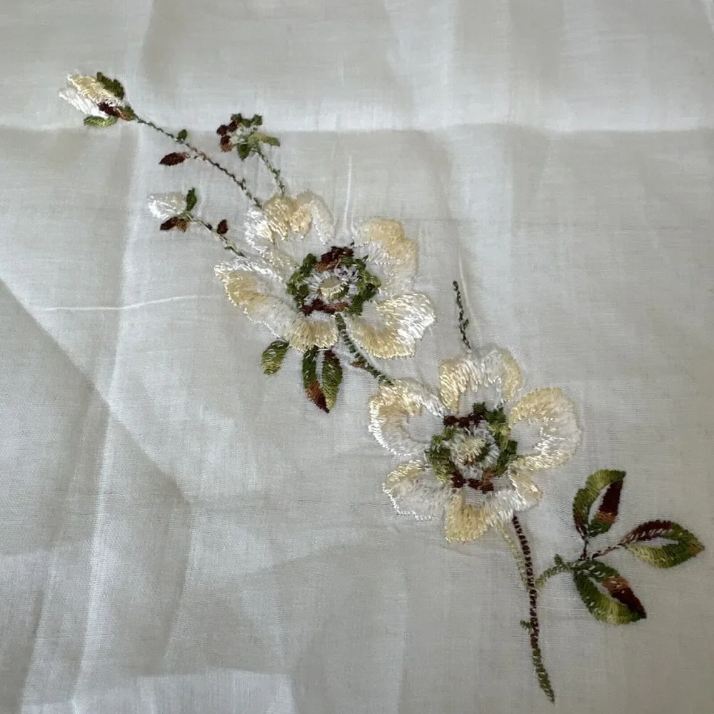 Vintage Hankie Floral Embroidered Lot Of 3 Ladies Handkerchief Victorian‎ Womens